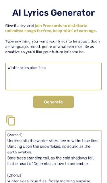 AI Lyrics Generator Ảnh chụp màn hình 2