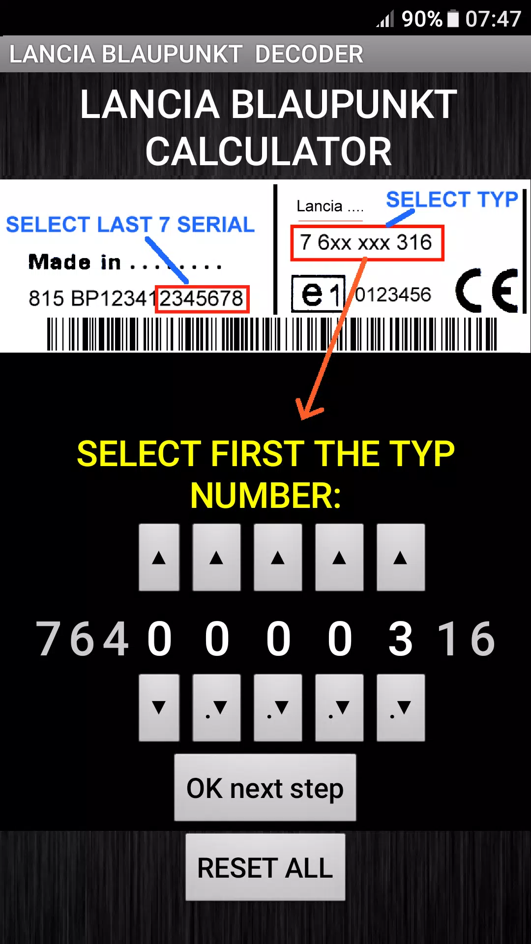 Schermata Blaupunkt Lancia Radio Code 0