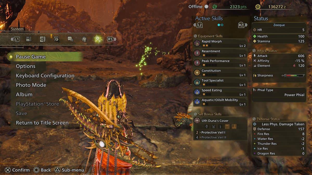 Pause Menu in Monster Hunter Wilds