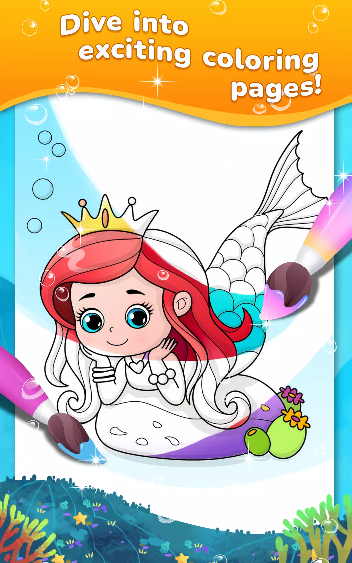 Mermaid coloring book gradient Schermafbeelding 0