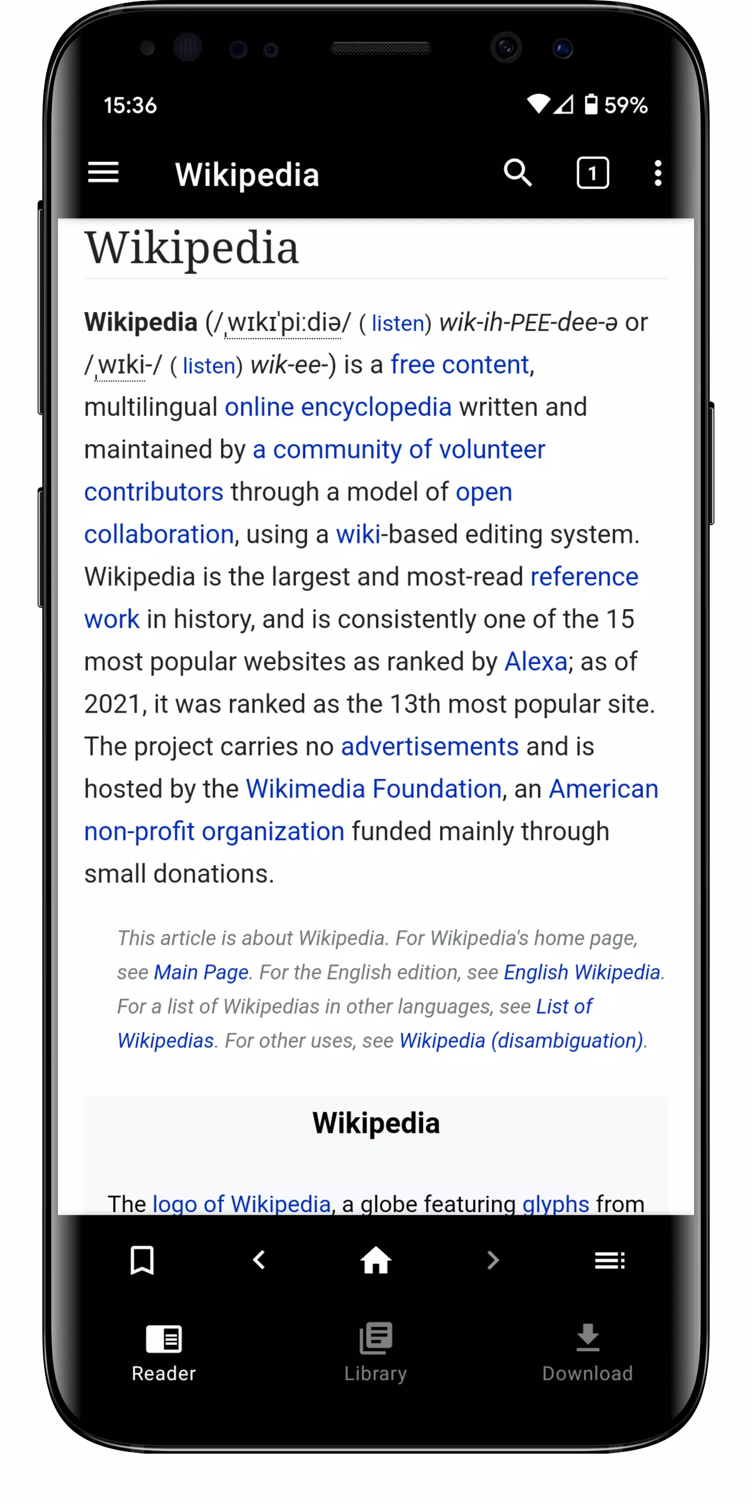 Kiwix, Wikipedia offline Screenshot 2