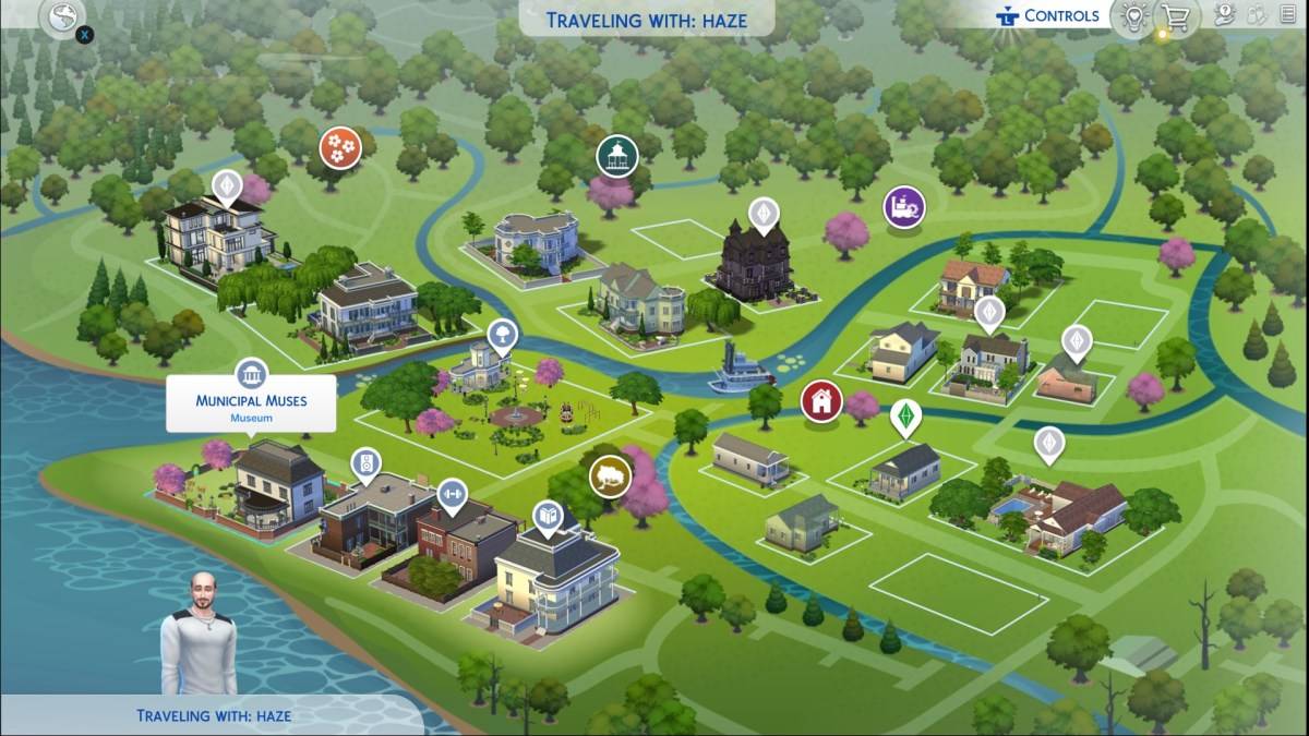 Un museo Sims 4 que muestra una exhibición histórica.