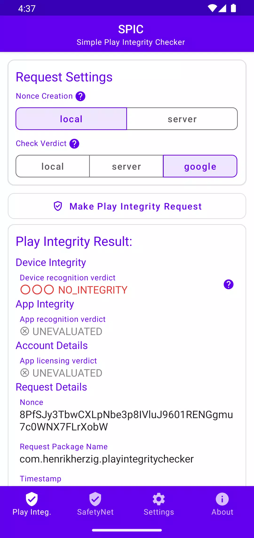 SPIC - Play Integrity Checker Tangkapan skrin 0