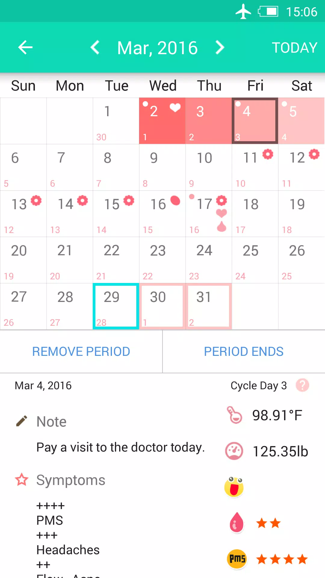 Schermata Period Tracker 1