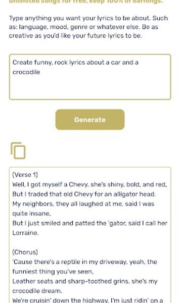 AI Lyrics Generator Capture d'écran 0