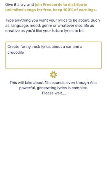 AI Lyrics Generator Ảnh chụp màn hình 1