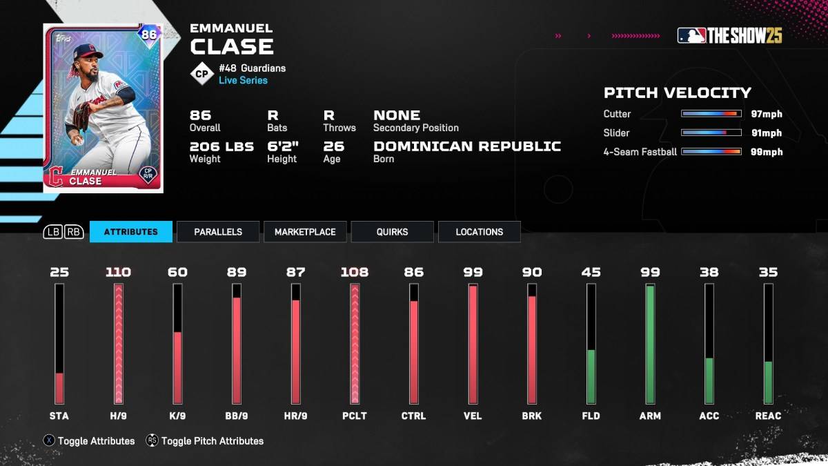 Emmanuel Clase Diamond Dynasty card in MLB The Show 25
