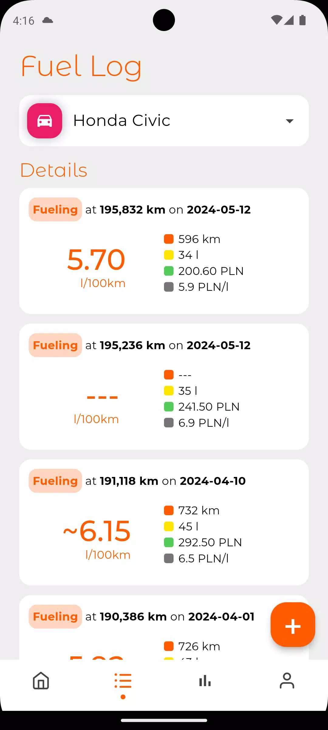 Fuel Log スクリーンショット 1