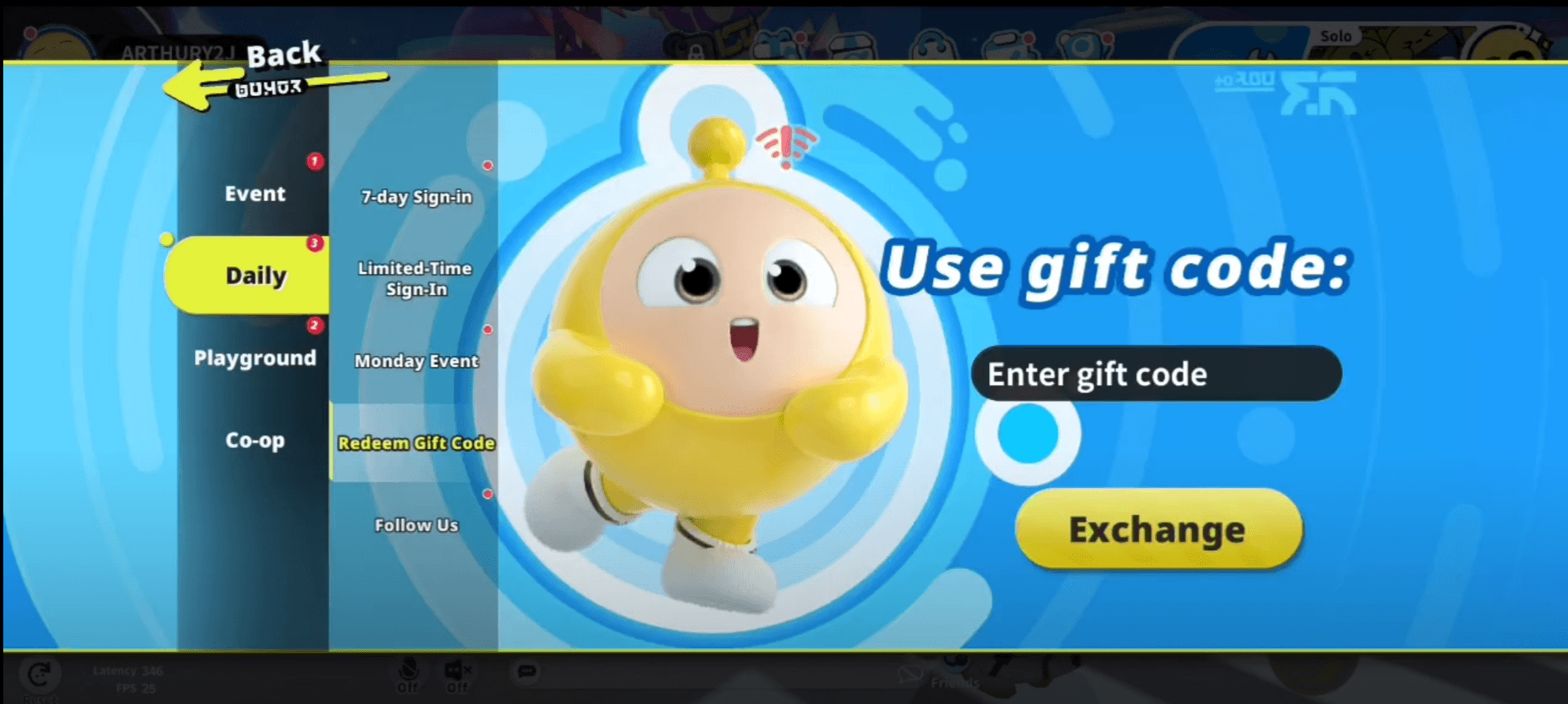 Eggy Party - Redeem Code Screen