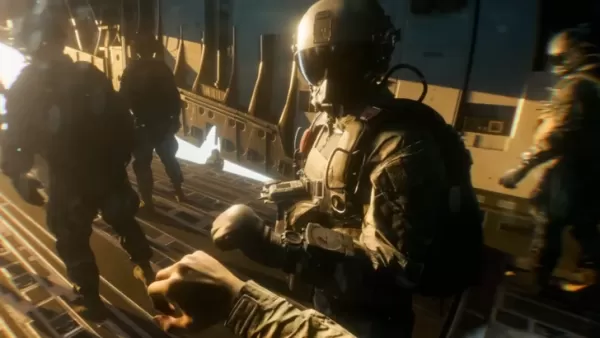Battlefield 6 single-player campaign pre-deployment scene showing soldiers fist-bumping before airborne mission