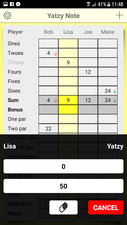 Schermata Yatzy Note 1