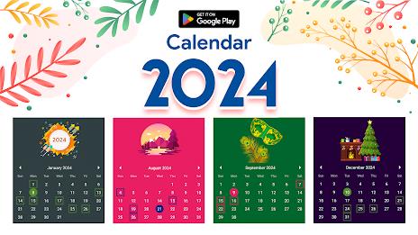 Calendar 2024 :Diary, Holidays Ekran Görüntüsü 0