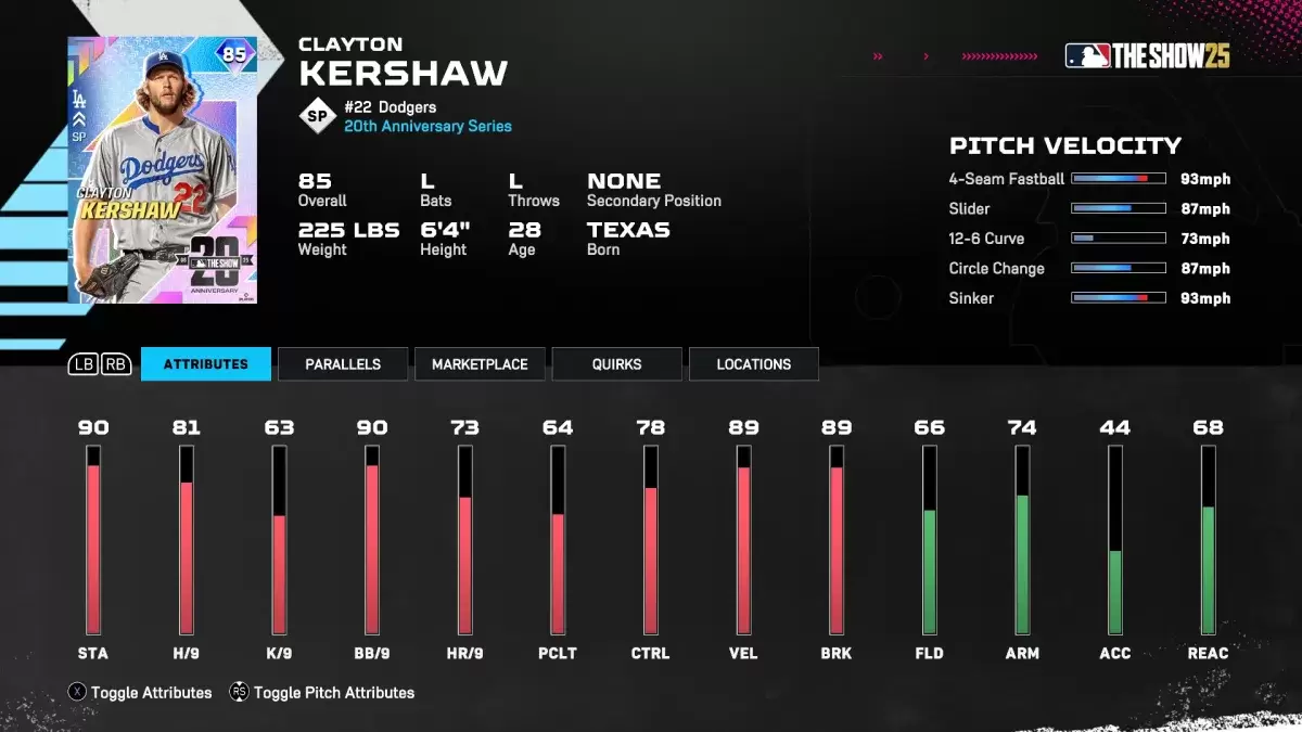 Clayton Kershaw Diamond Dynasty card in MLB The Show 25