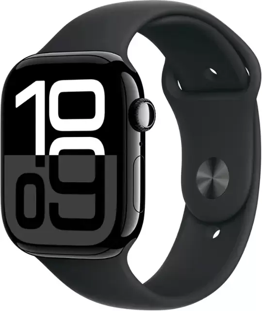 Apple Watch Series 10 (GPS) 46mm 블랙 스포츠 밴드가있는 알루미늄 케이스 -M/L -Jet Black - (2024)